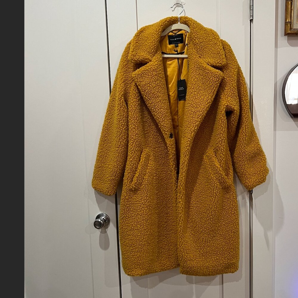Lucky Brand XL NWT Mango Yellow Faux Shearling Mid Jacket